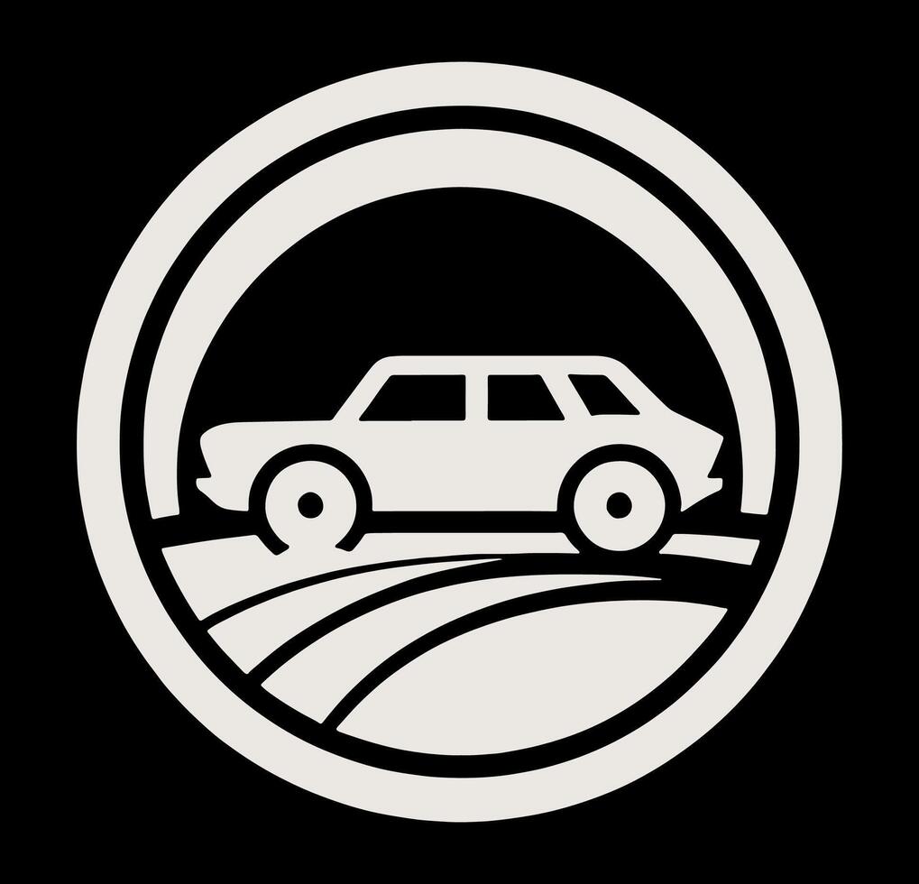 A car is shown in a circle on a black background vector