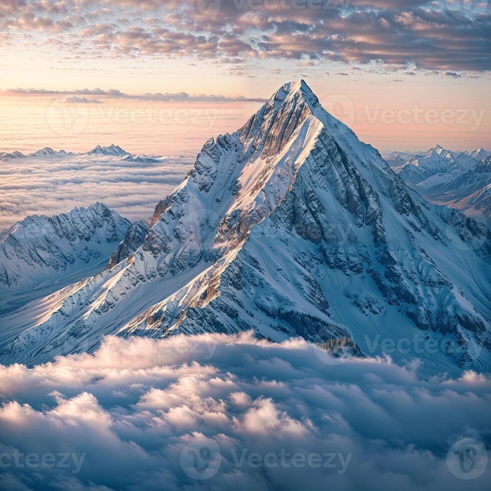 A mountain peak is seen in the distance photo