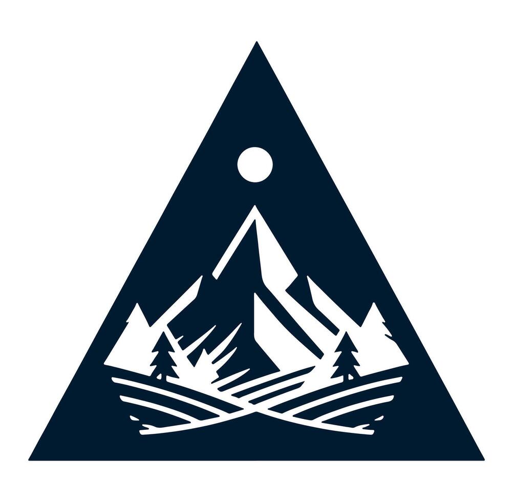 A triangle with a mountain and trees illustration vector