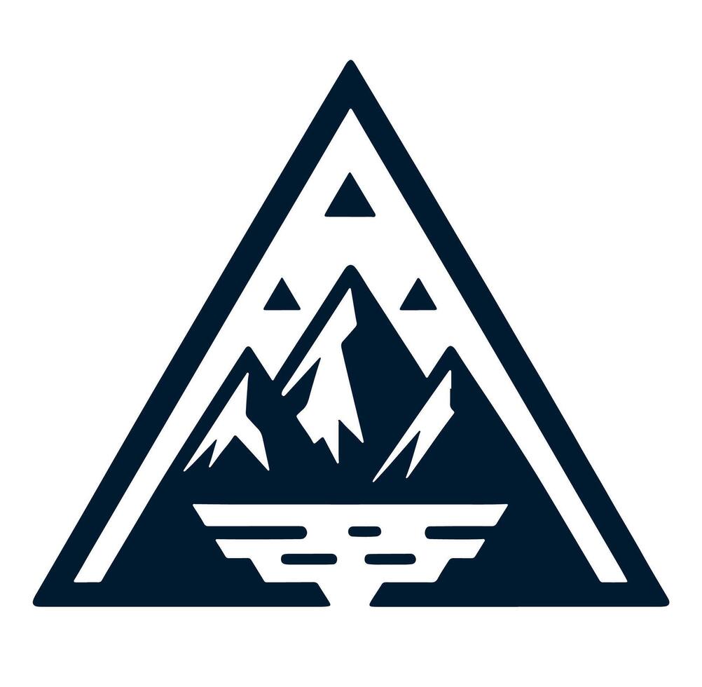 A triangle with mountains and a lake in it vector