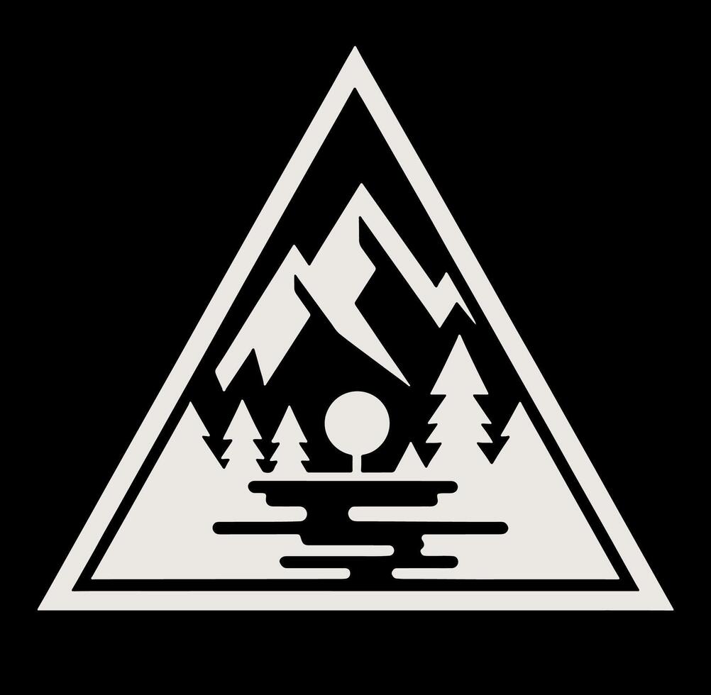A triangle with a lake and mountains in it vector
