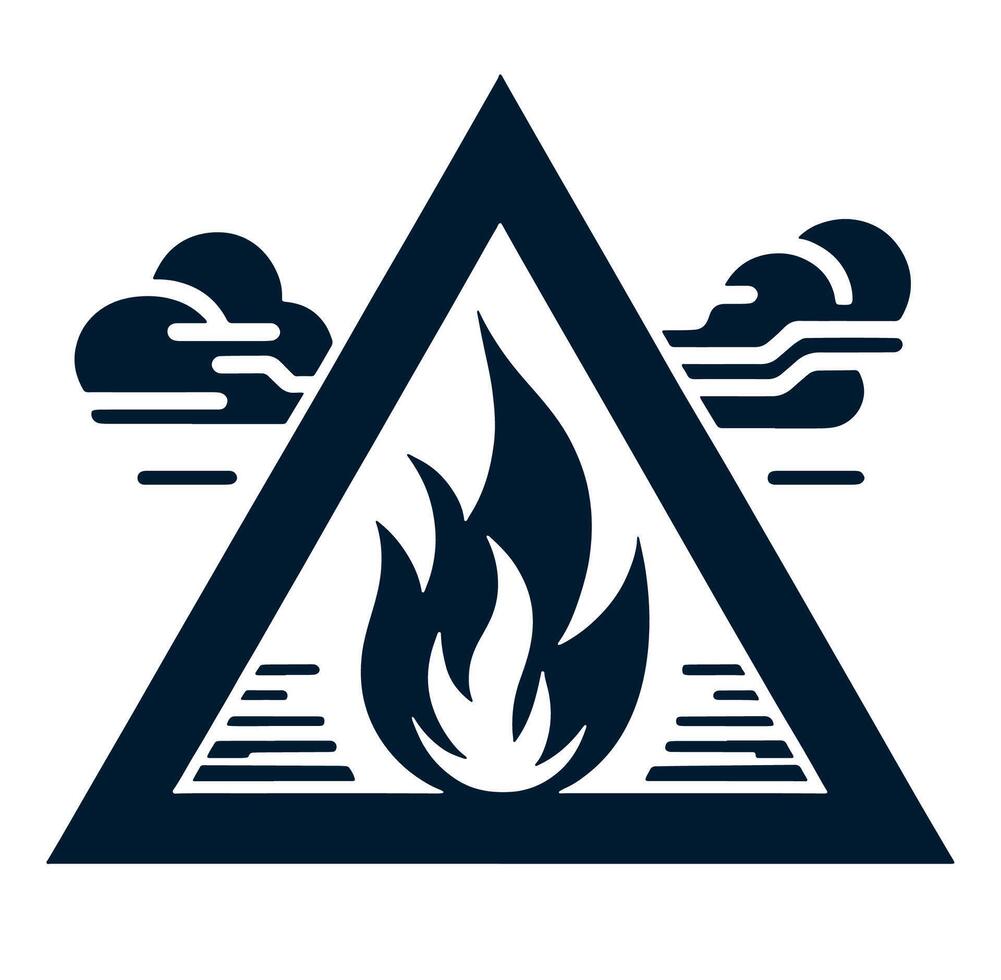 A triangle with a fire and smoke in it vector