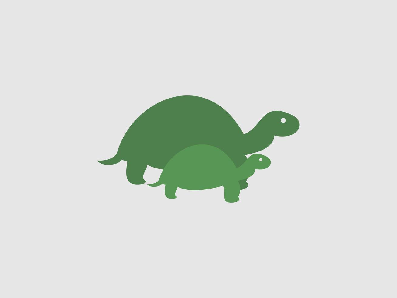 two green silhouettes of turtles one larger and positioned behind a smaller one vector