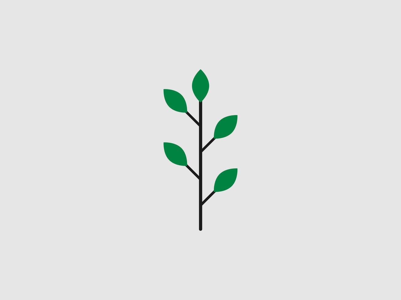 illustration of a black stem with six green leaves branching off it vector