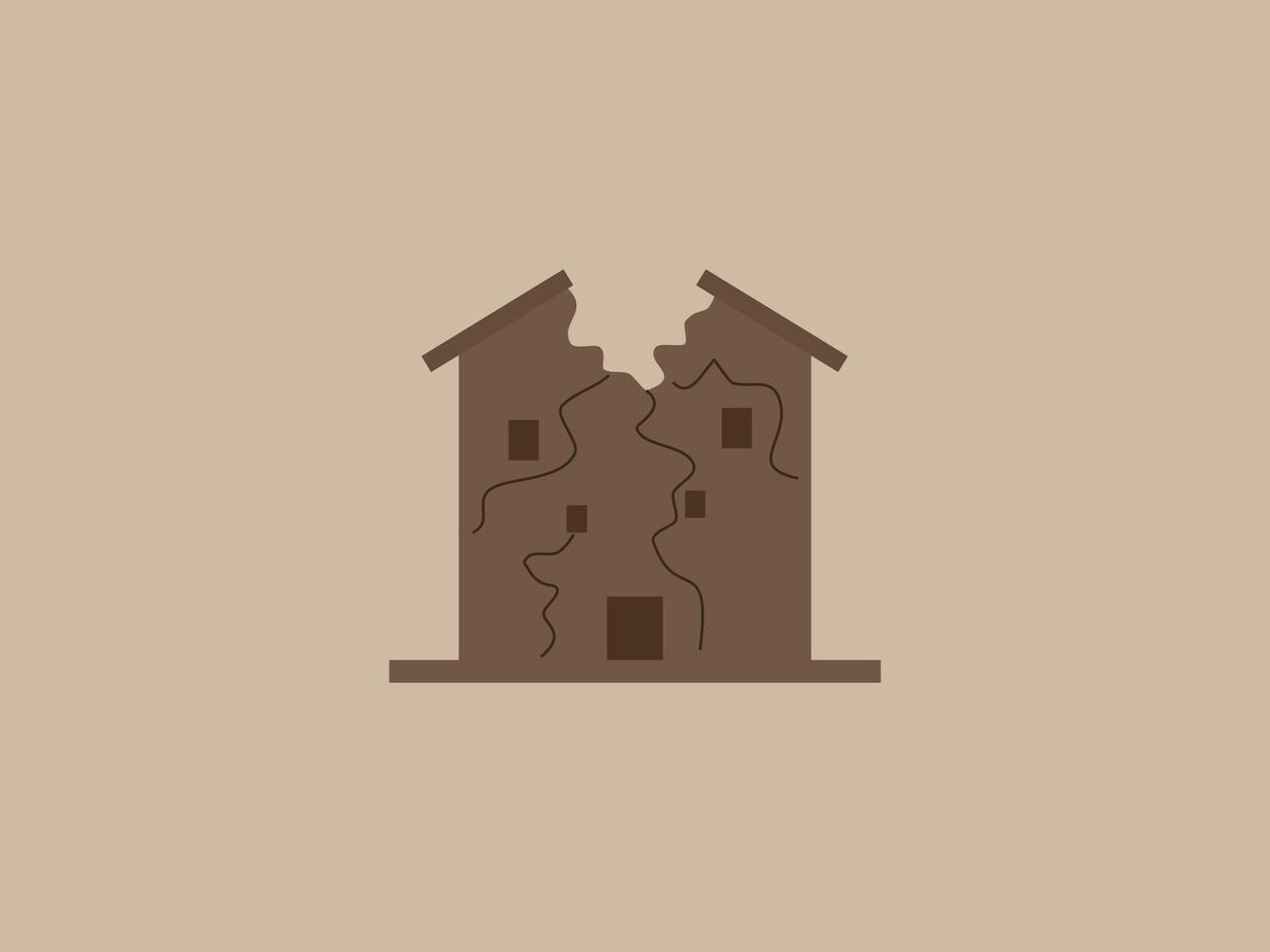 a stylized brown silhouette of a damaged house vector