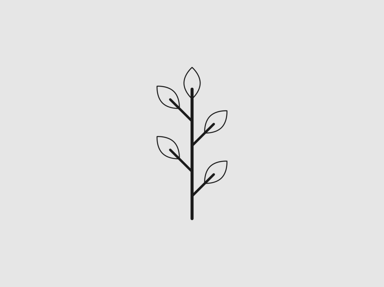 line drawing of a black stem with six outlined leaves branching from it vector