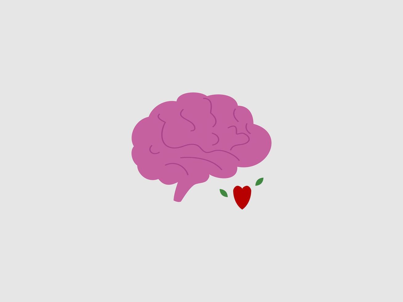 A stylized pink brain is depicted alongside a small red heart vector