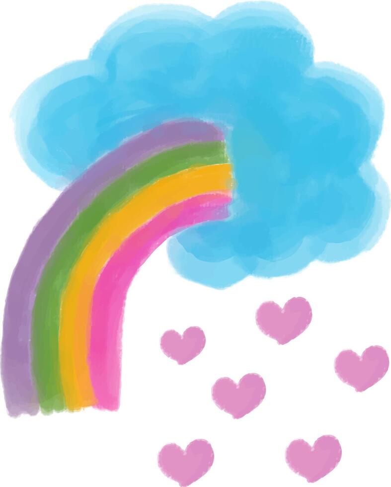 Rainbow, Clouds, and Hearts A Whimsical and Colorful Scene vector