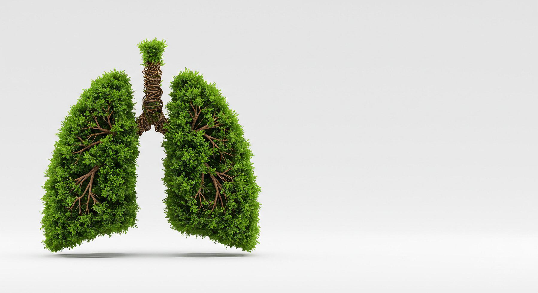 3D Render of Lungs Created from Green Trees and Branches for World No Tobacco Day Modern, Professional Design with Clean White Background photo
