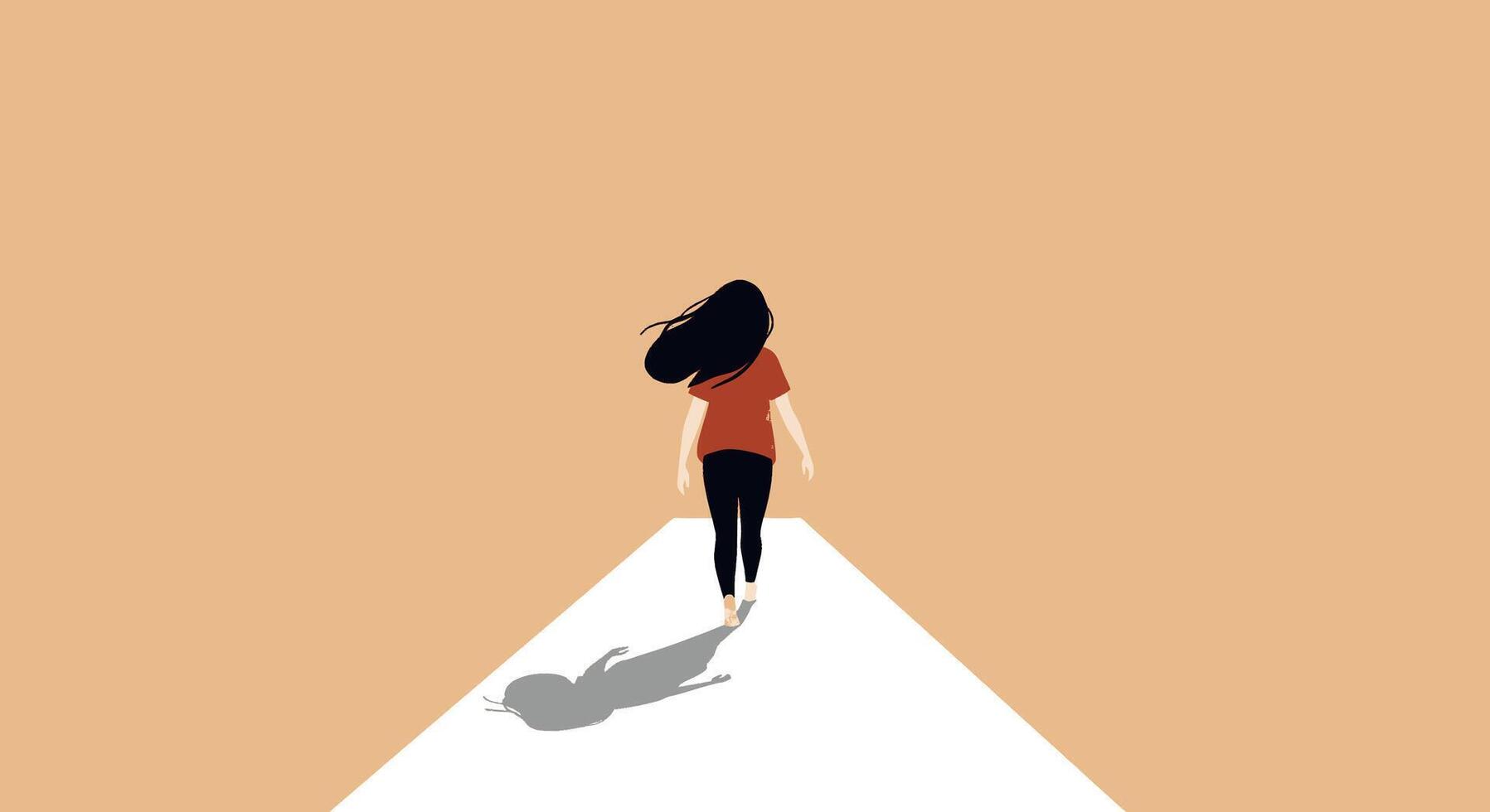 A woman walking down a path with a shadow vector