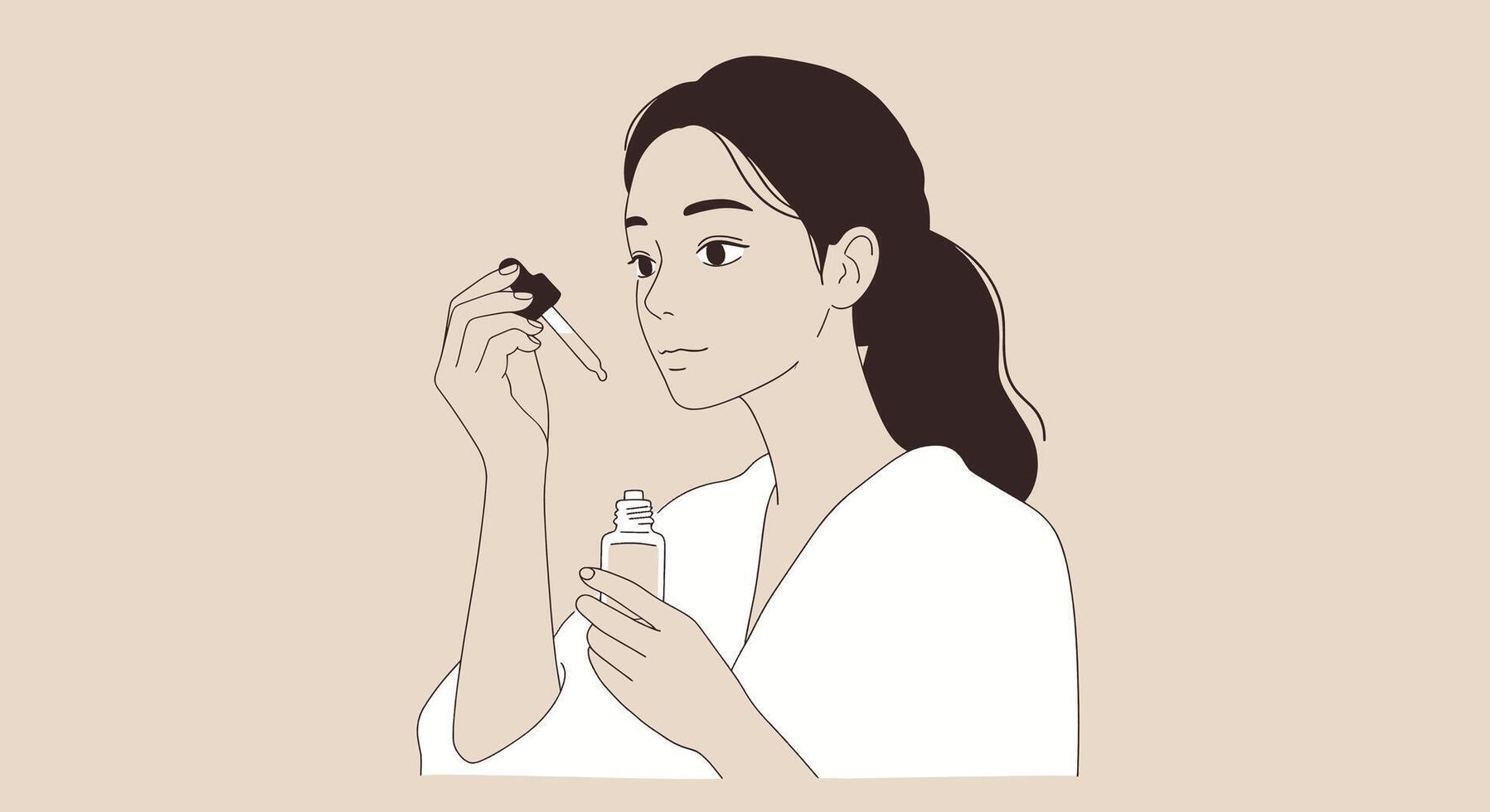 A woman is holding a bottle of perfume vector