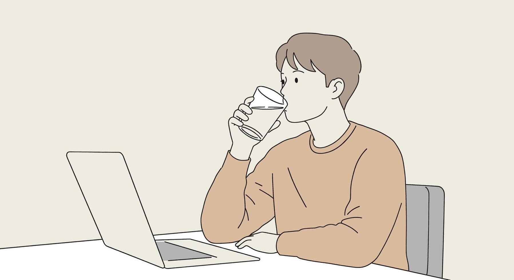 Illustration of a man drinking water while sitting at a desk vector