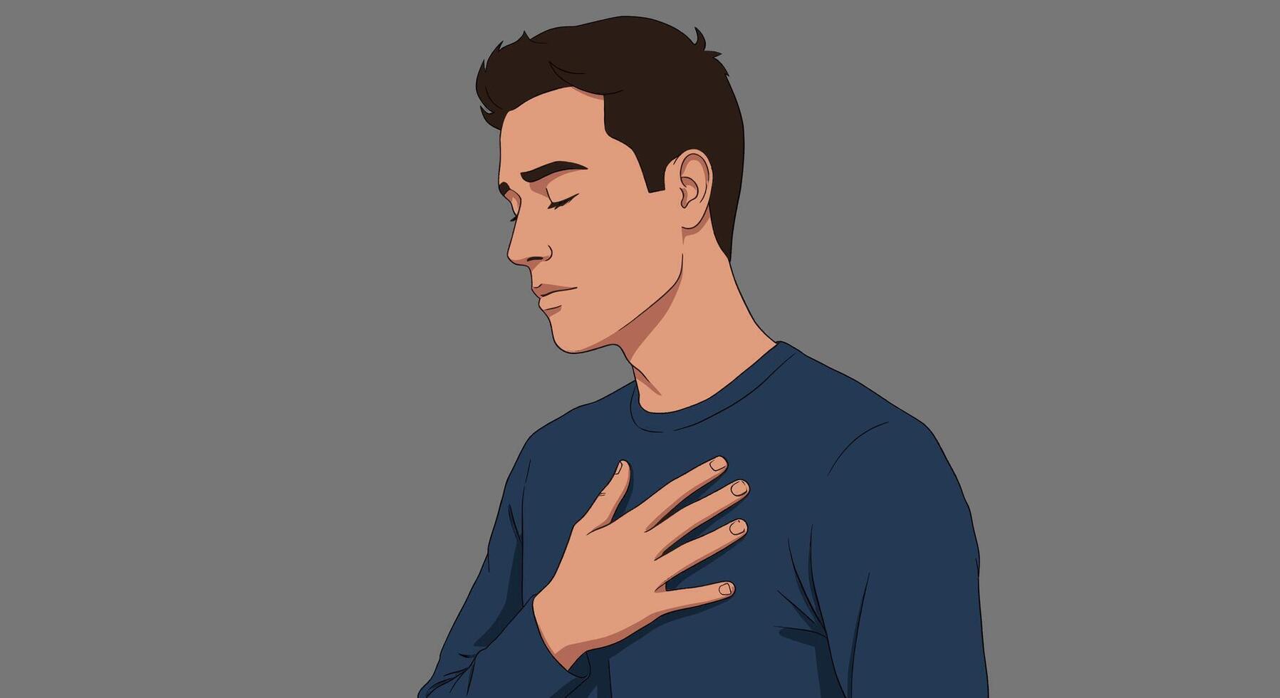 A man is holding his chest and looking at his hands vector