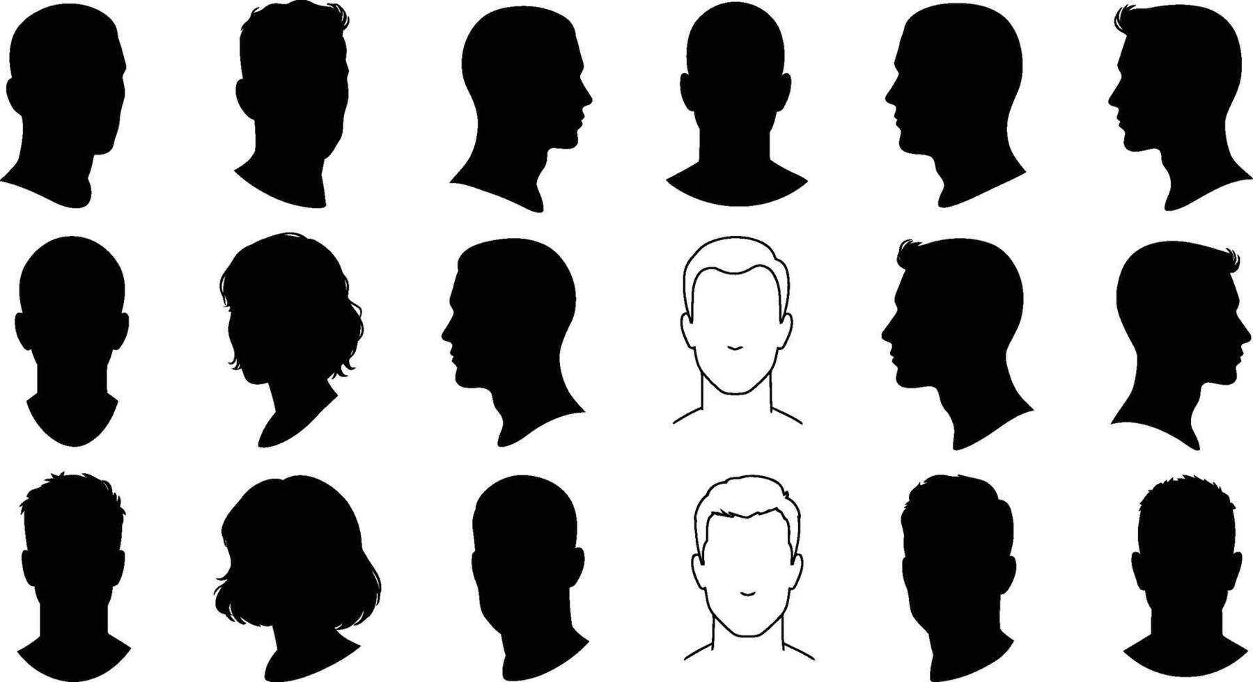 A set of silhouettes of men's heads vector
