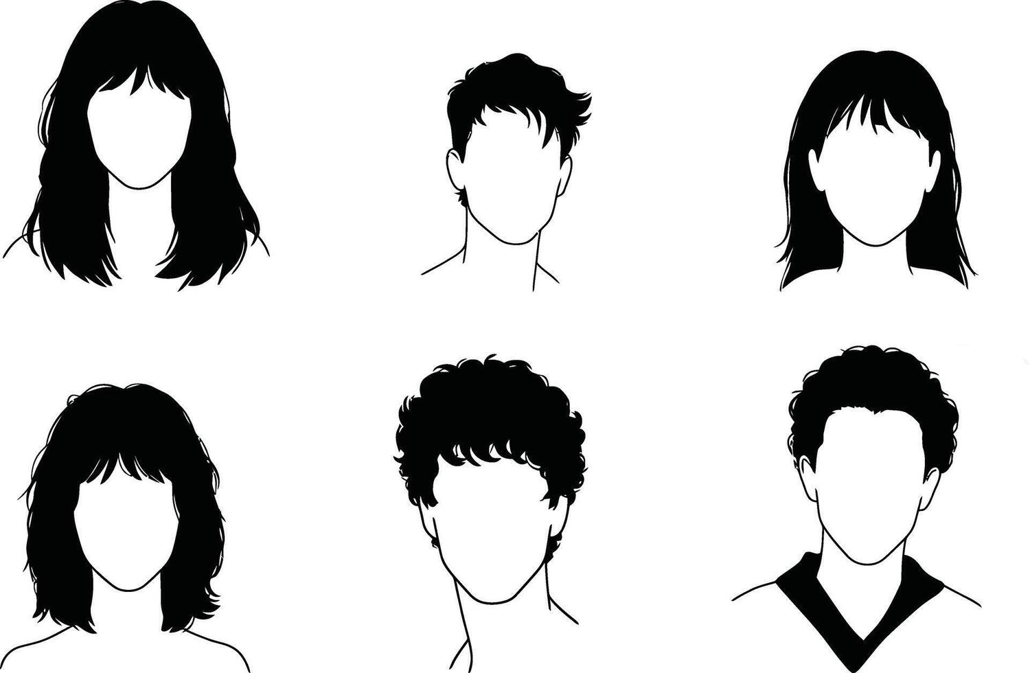 A set of silhouettes of people's heads vector