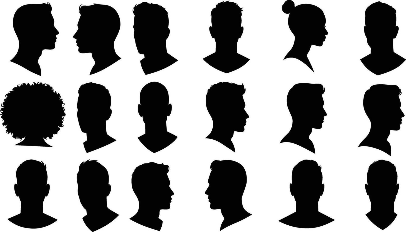 Silhouettes of men's heads in various poses vector