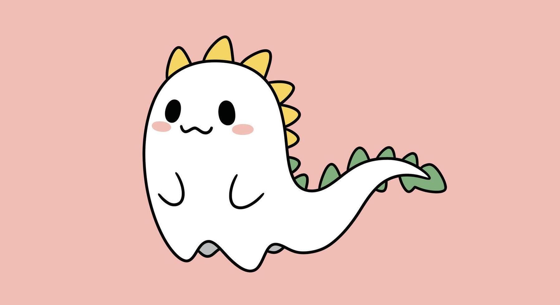A cute little white dinosaur with green spikes vector