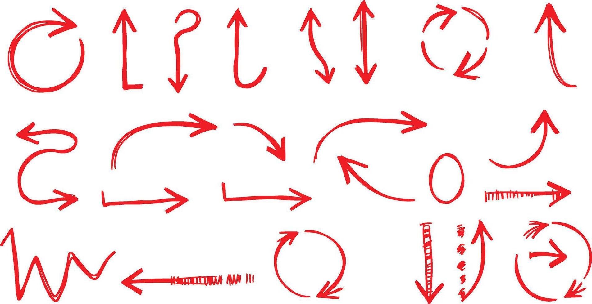 A set of red arrows drawn by hand vector