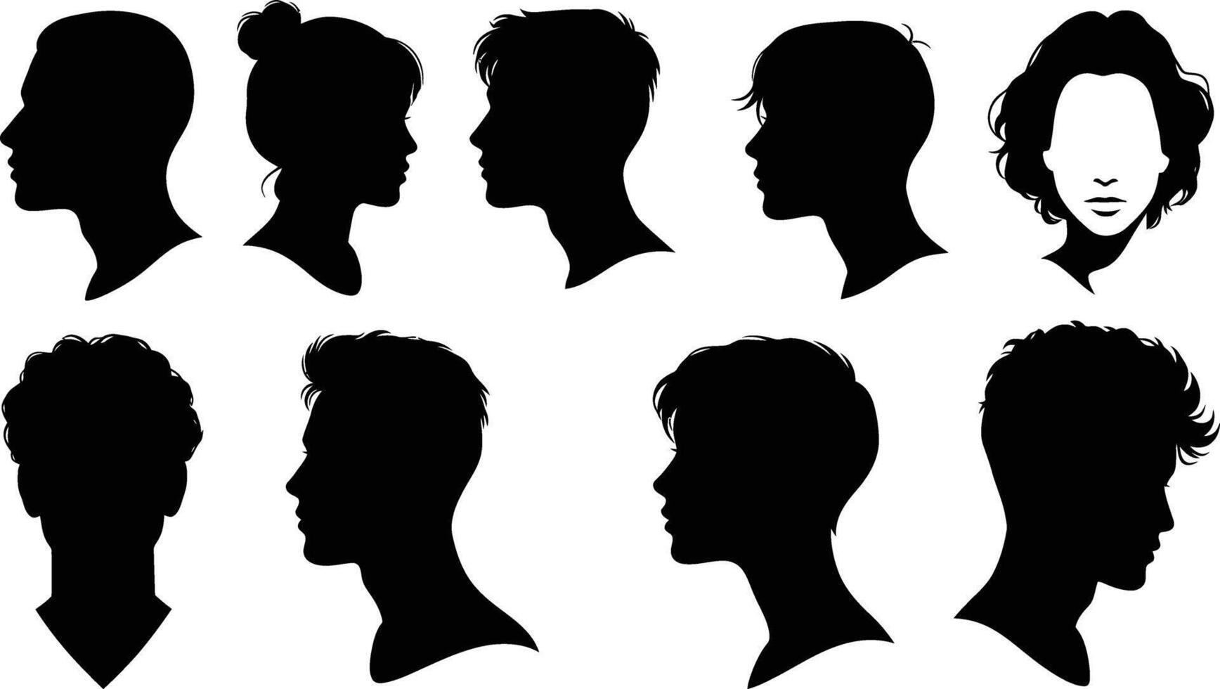 Silhouettes of people's heads in various poses vector