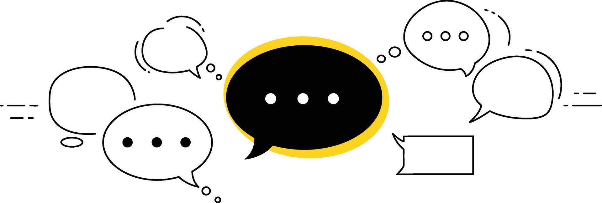 A black and yellow speech bubble with a speech bubble in the middle vector