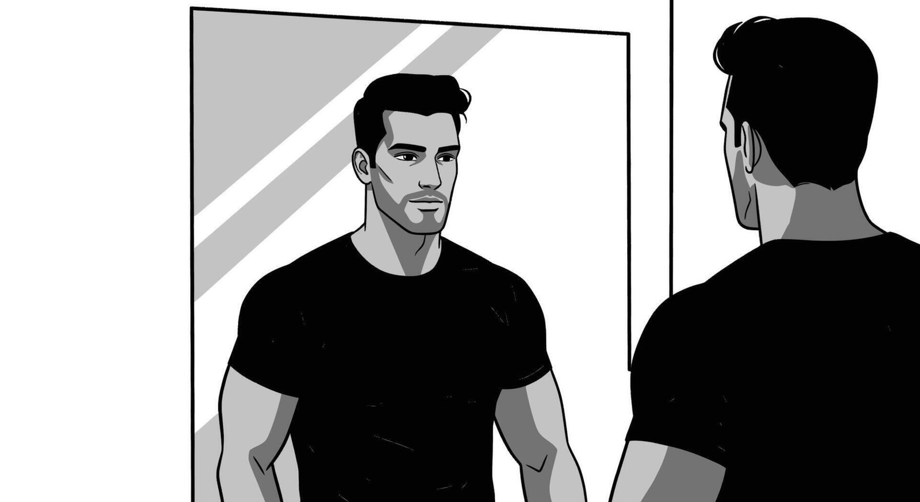 A man is looking at himself in the mirror vector