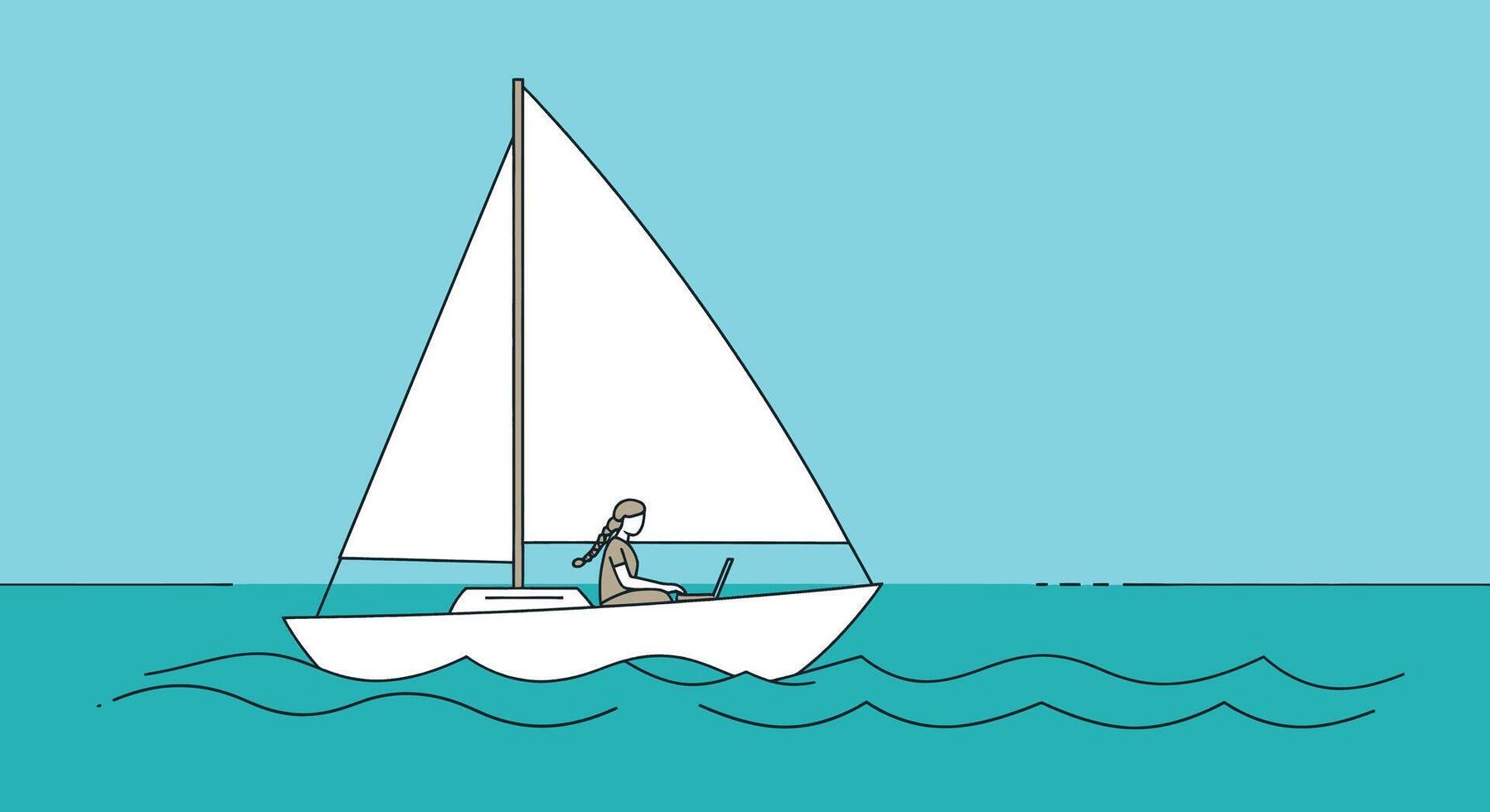 A person is sailing on a sailboat in the ocean vector