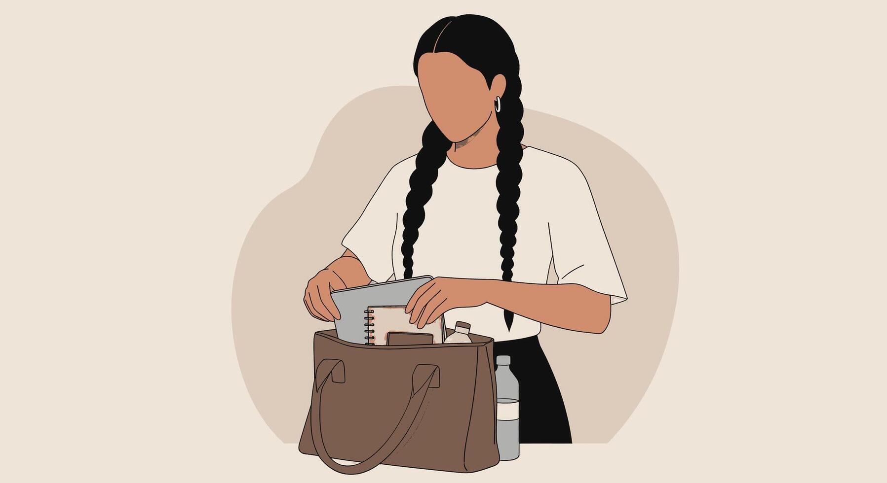 A woman with braids holding a bag and a bottle vector