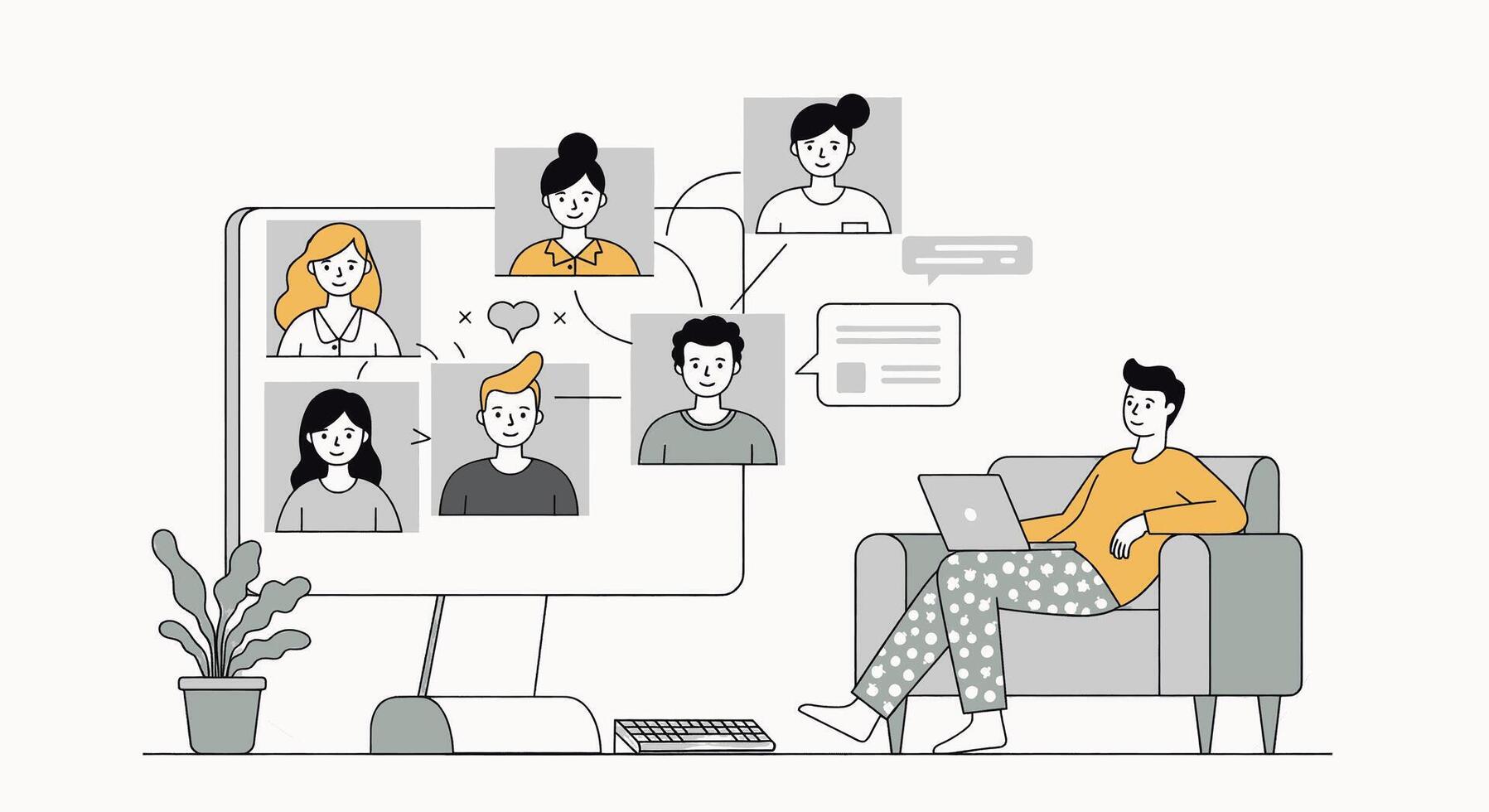 A man sitting in a chair with a laptop and a woman sitting next to him vector