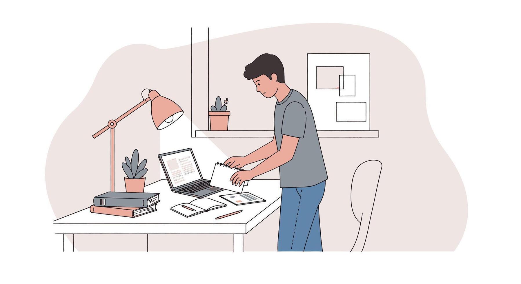 Illustration of a man working at his desk vector