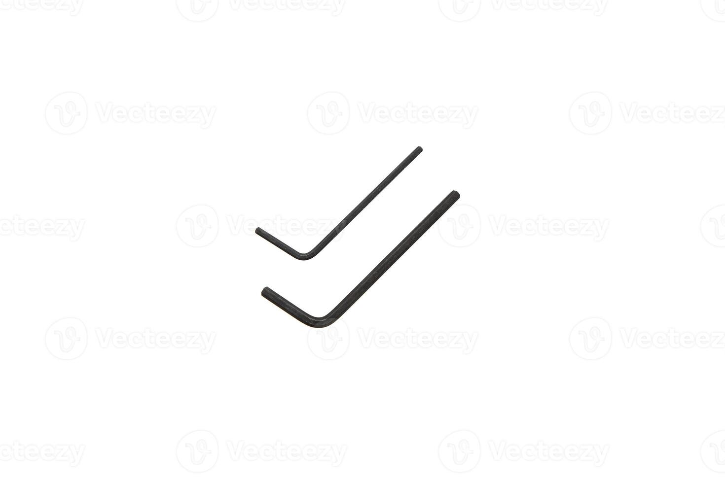 Two black hex keys isolated on white back photo