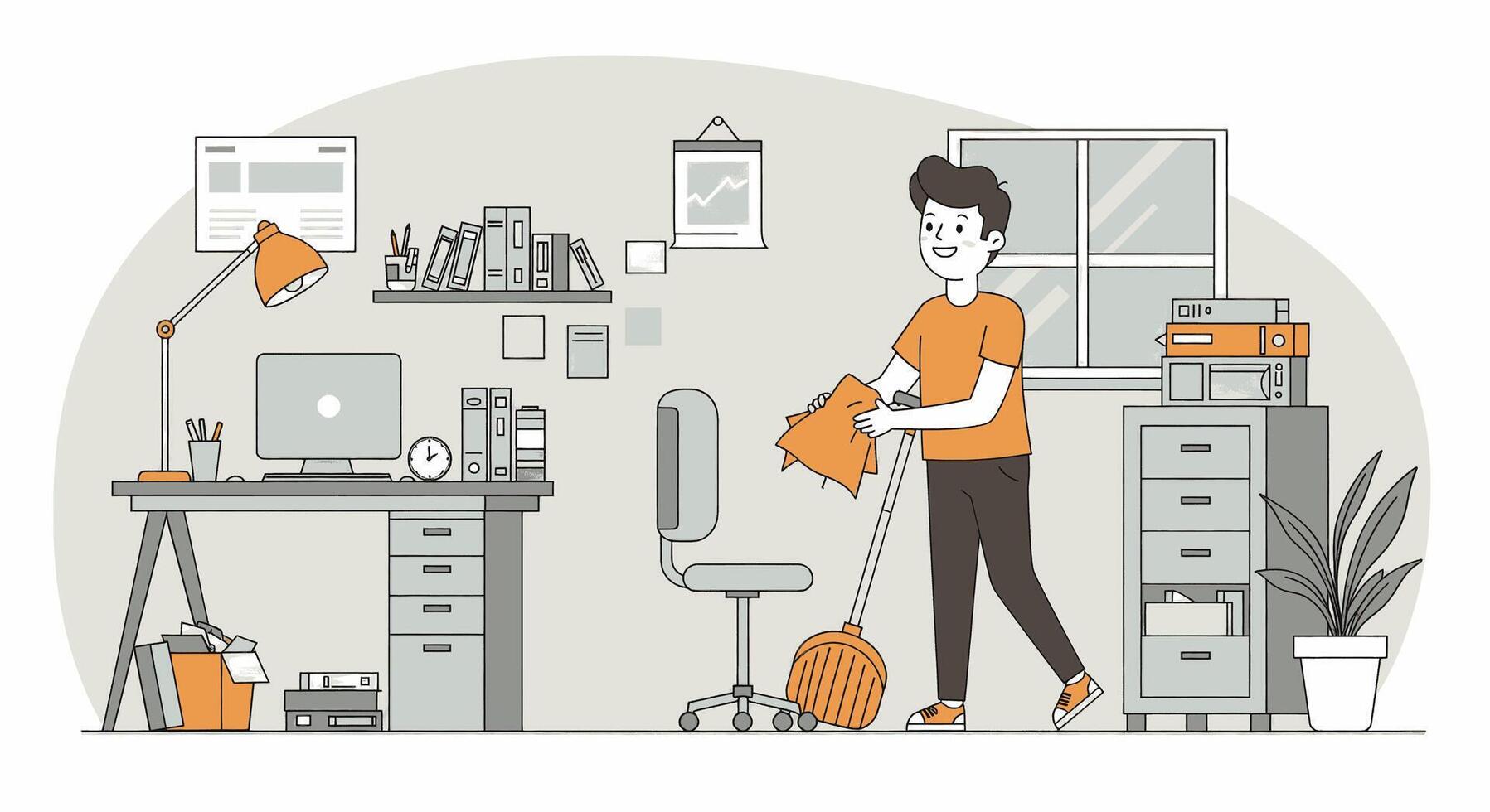 A man is cleaning his office with a vacuum vector