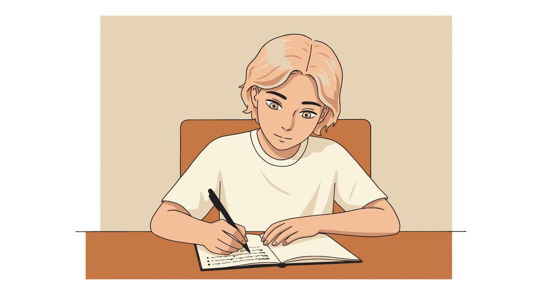 A cartoon boy writing in a notebook vector