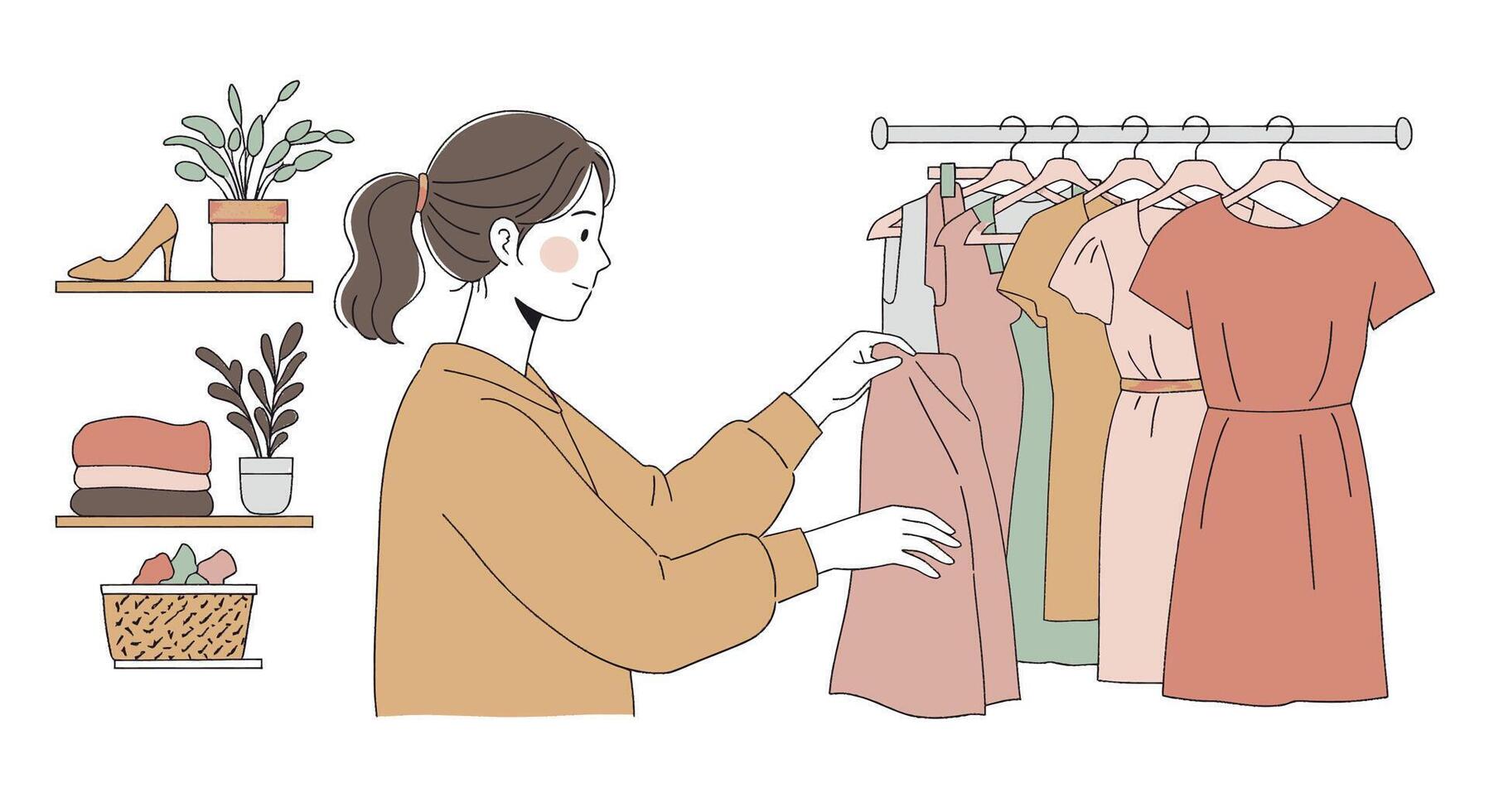 Woman choosing clothes in a clothing store vector