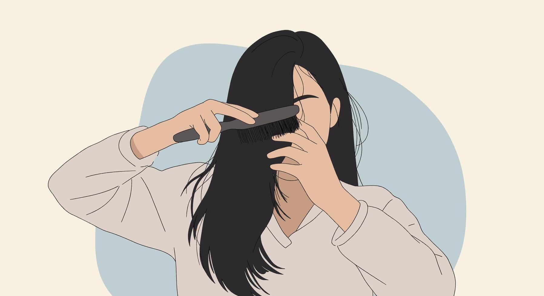 A woman is brushing her hair with a comb vector