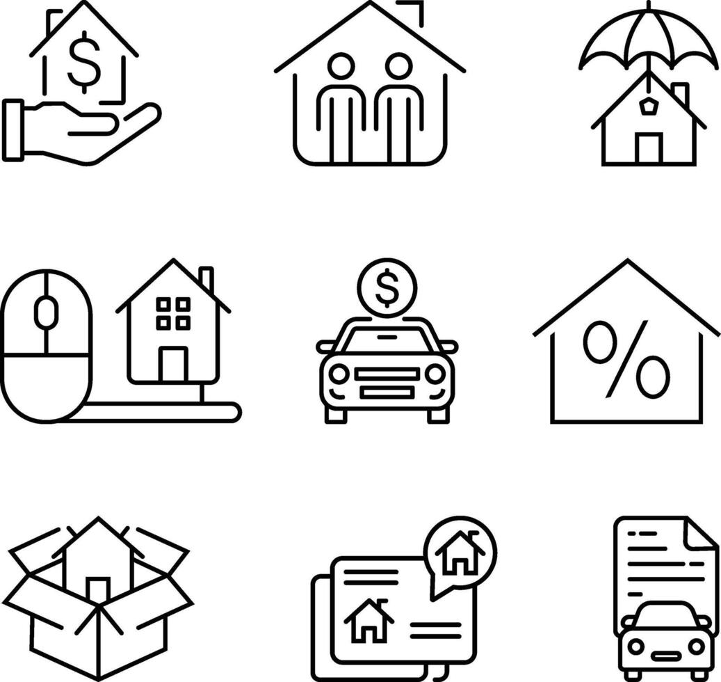 Modern Real Estate Finance Icon Set in Minimalist Line Style vector