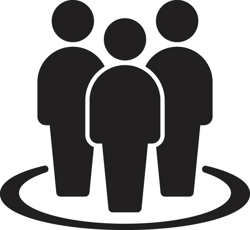 Minimalist Teamwork Icon with Three Human Figures in Circular Boundary vector