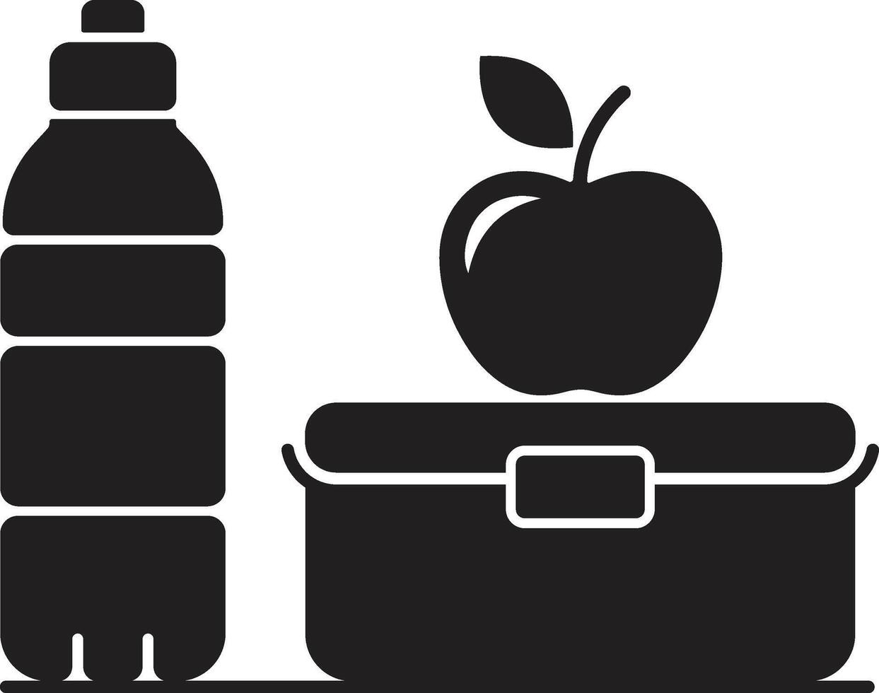 Silhouette of Water Bottle, Apple, and Lunchbox Representing Health and Convenience vector