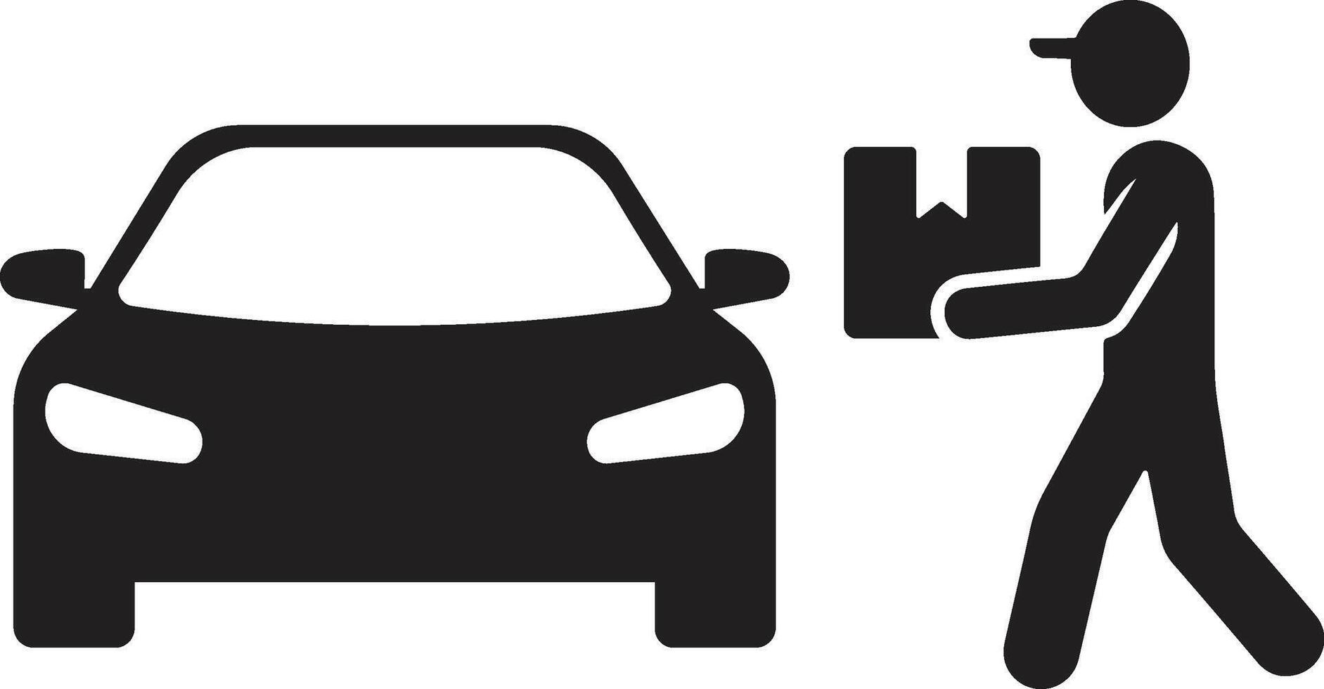 Minimalist Delivery Icon Human Figure Approaching Car with Package vector