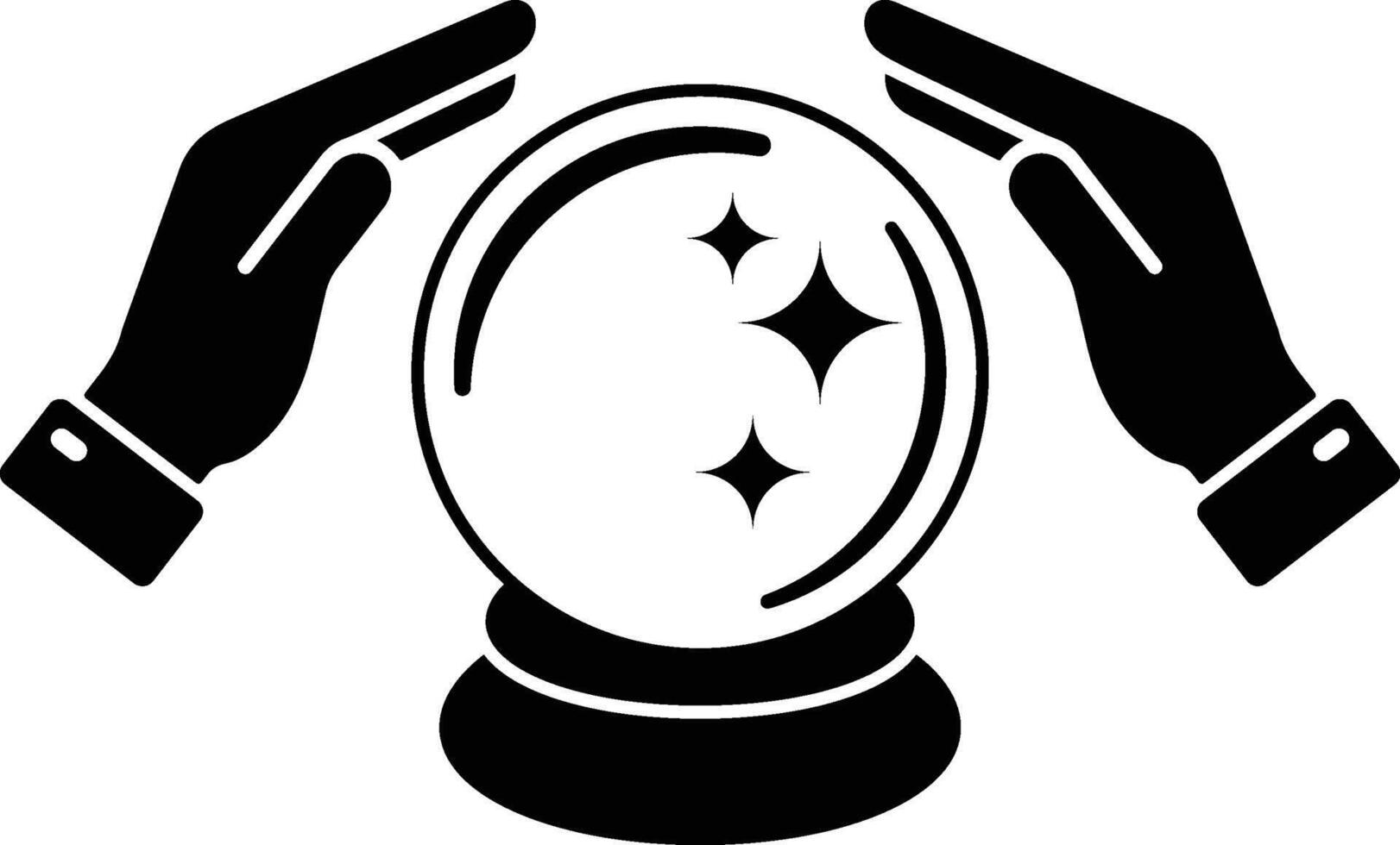 Mystic Minimalist Crystal Ball Illustration with Divination Hands and Stars vector