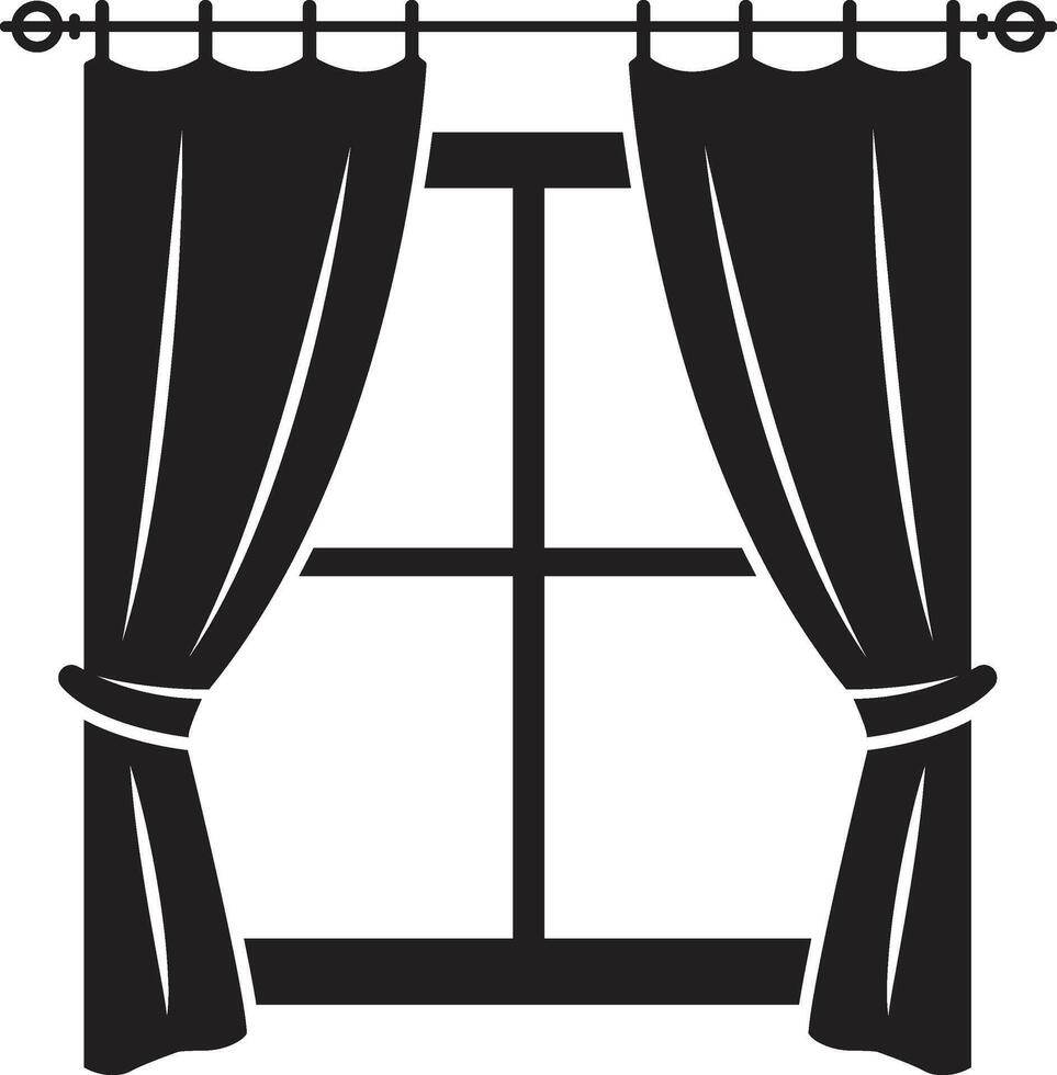 Elegant Minimalist Window Illustration with Flowing Curtains in Silhouette vector