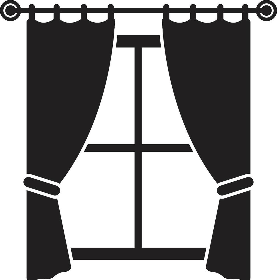 Minimalist Window Illustration with Flowing Curtains in Silhouette vector