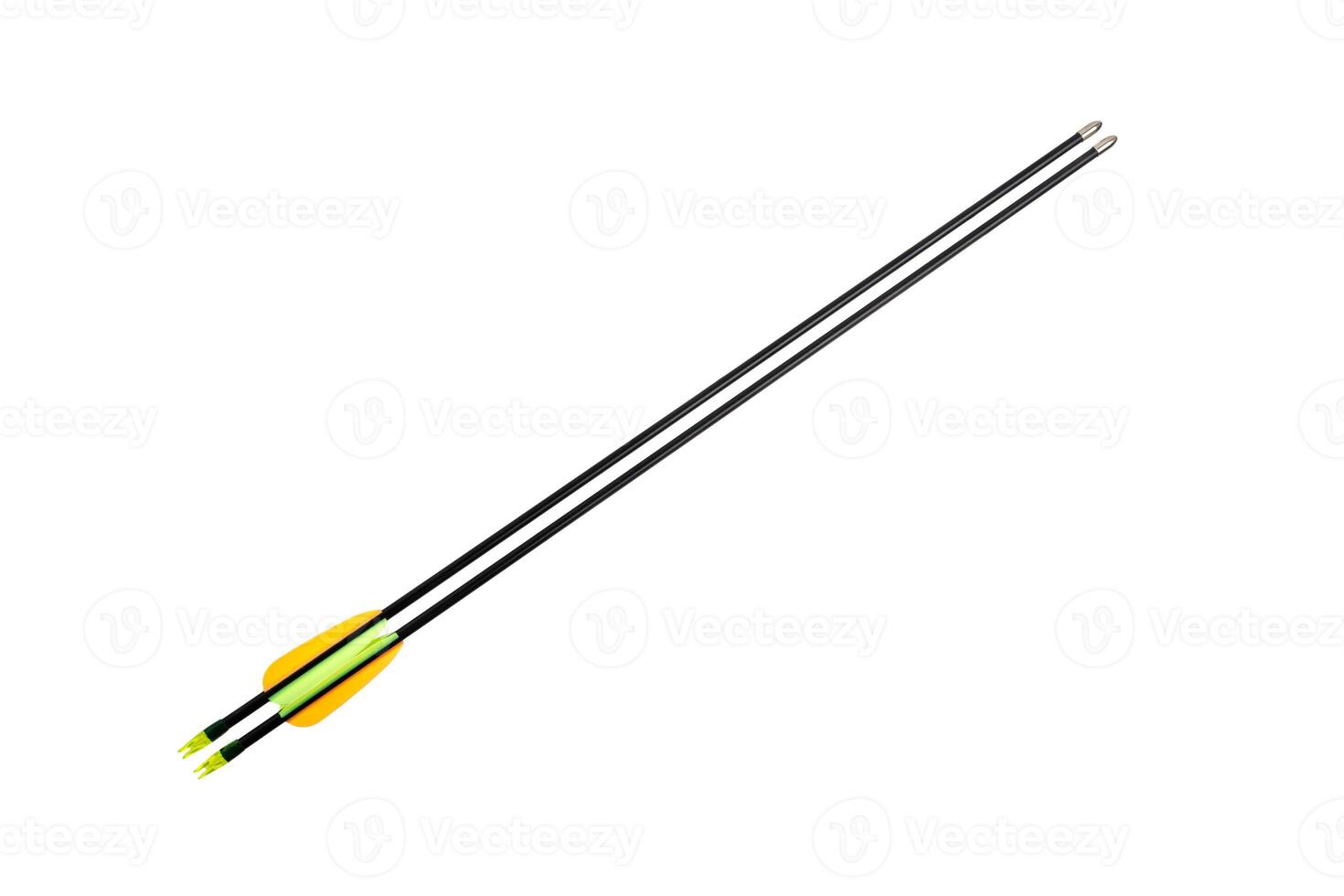 Two carbon arrows with plastic vanes isolated on white back photo