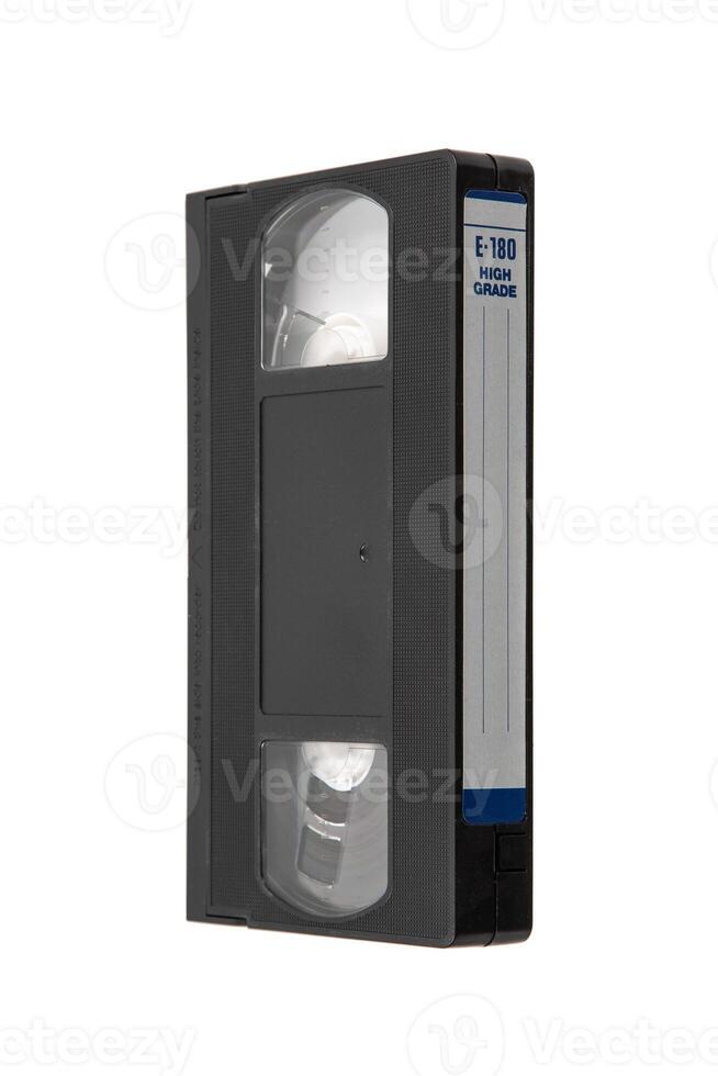 Retro VHS cassette with a blank label and E-180 high grade marking, isolated on white back photo