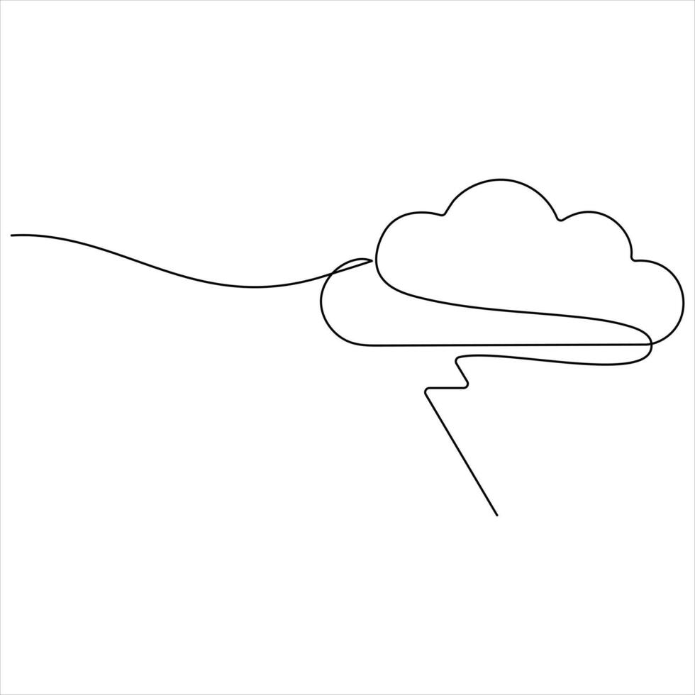 Cloud with Lightning single line drawing vector