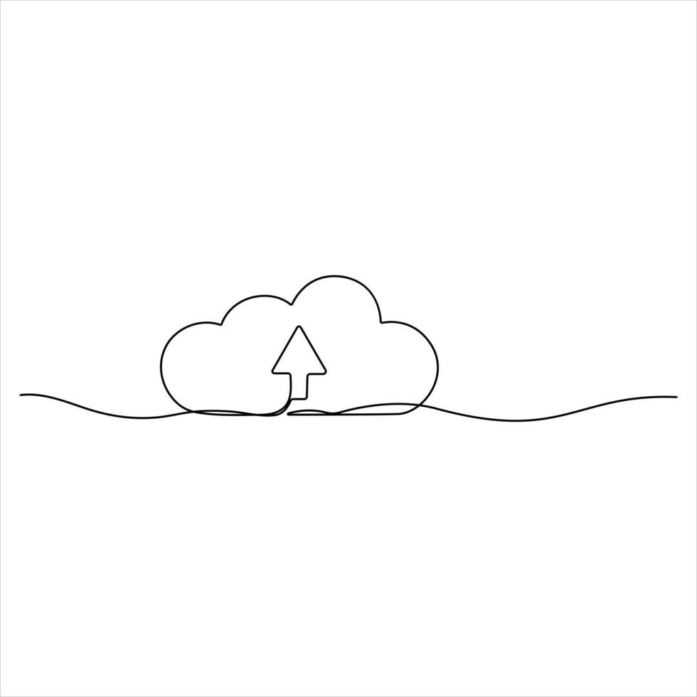 Cloud Upload Symbol in Minimalist line art drawing illustration vector