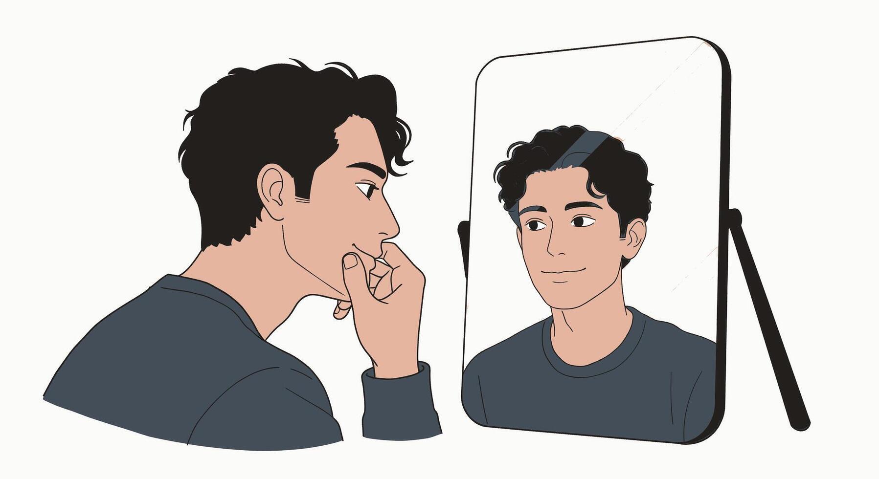 A man is looking at his reflection in a mirror vector