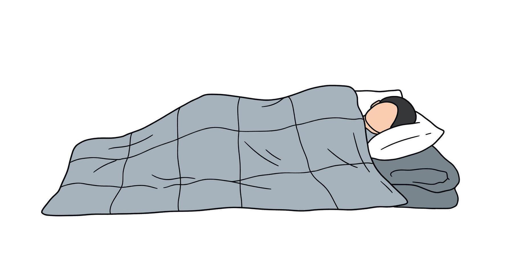 A cartoon illustration of a person sleeping in a blanket vector