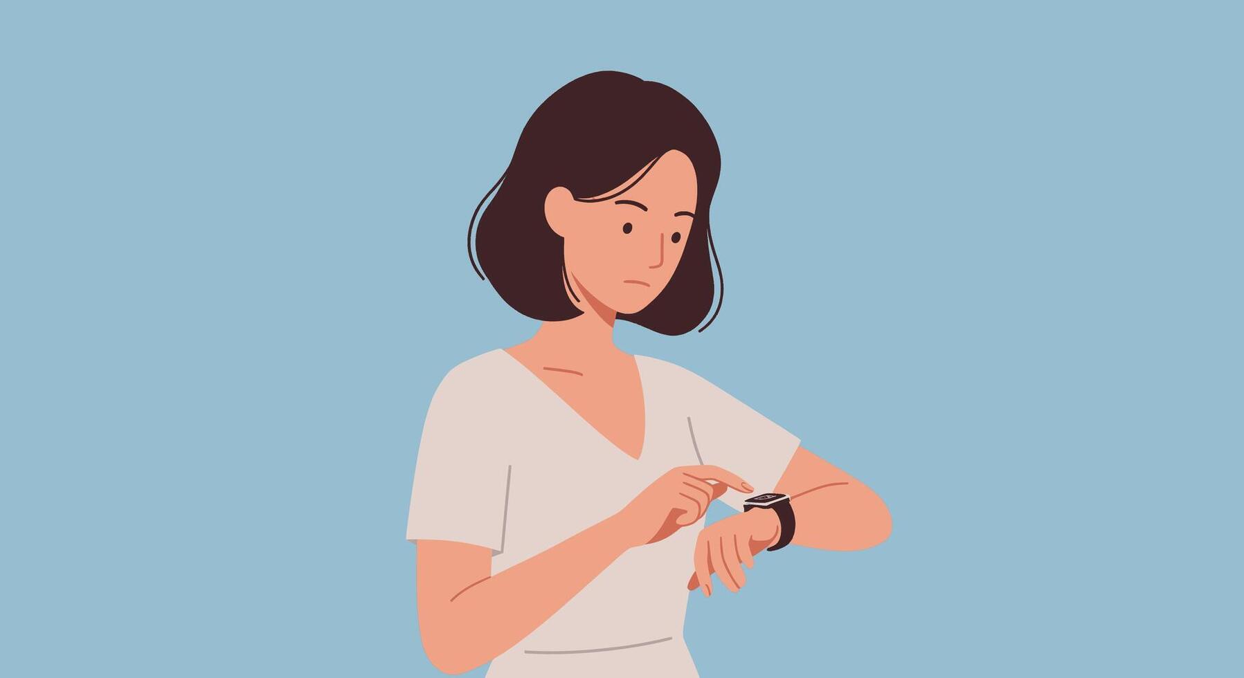 A woman checking her watch on a blue background vector