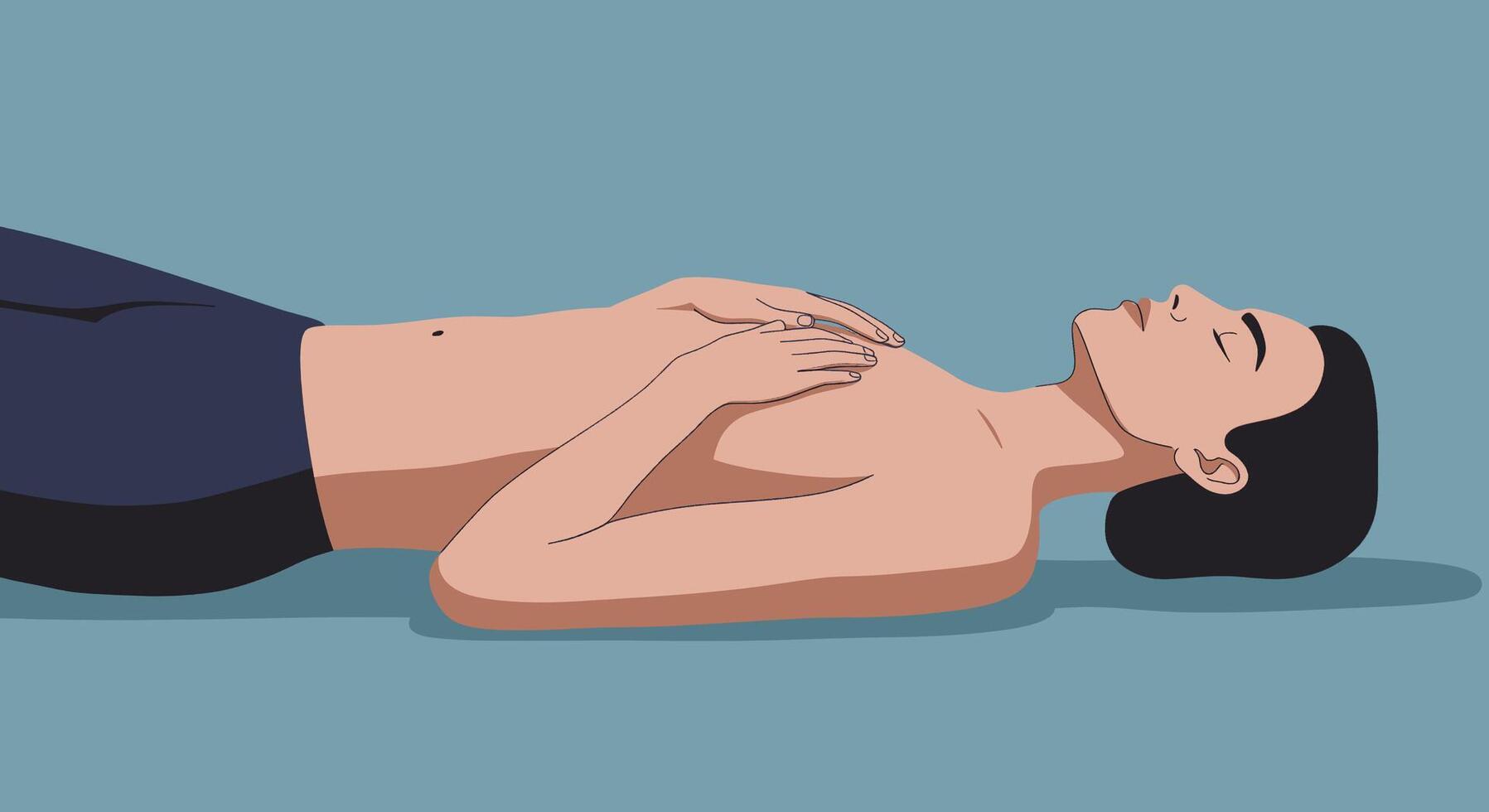 A woman laying on her stomach with her hands on her chest vector