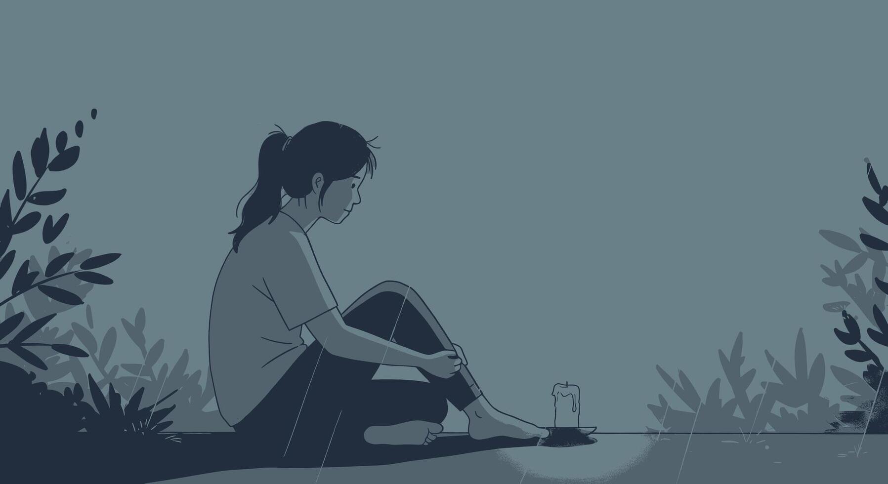 A girl sitting on the ground with a bottle of water vector